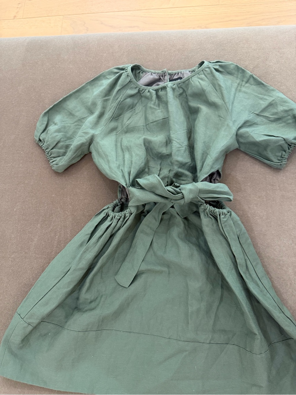 Bardot Olive Green Tie-Waist Cotton Dress